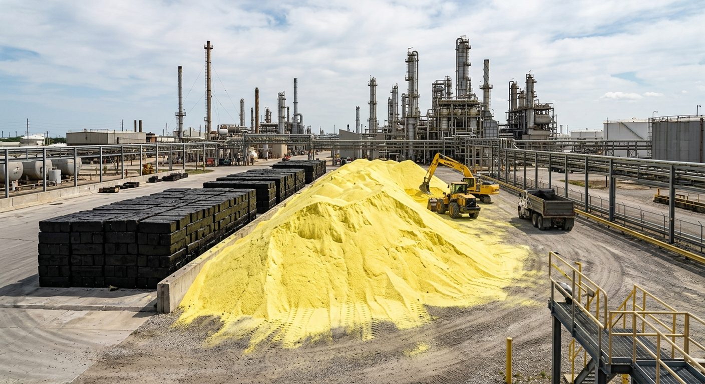 Granulated technical sulfur and bitumen products at the refinery